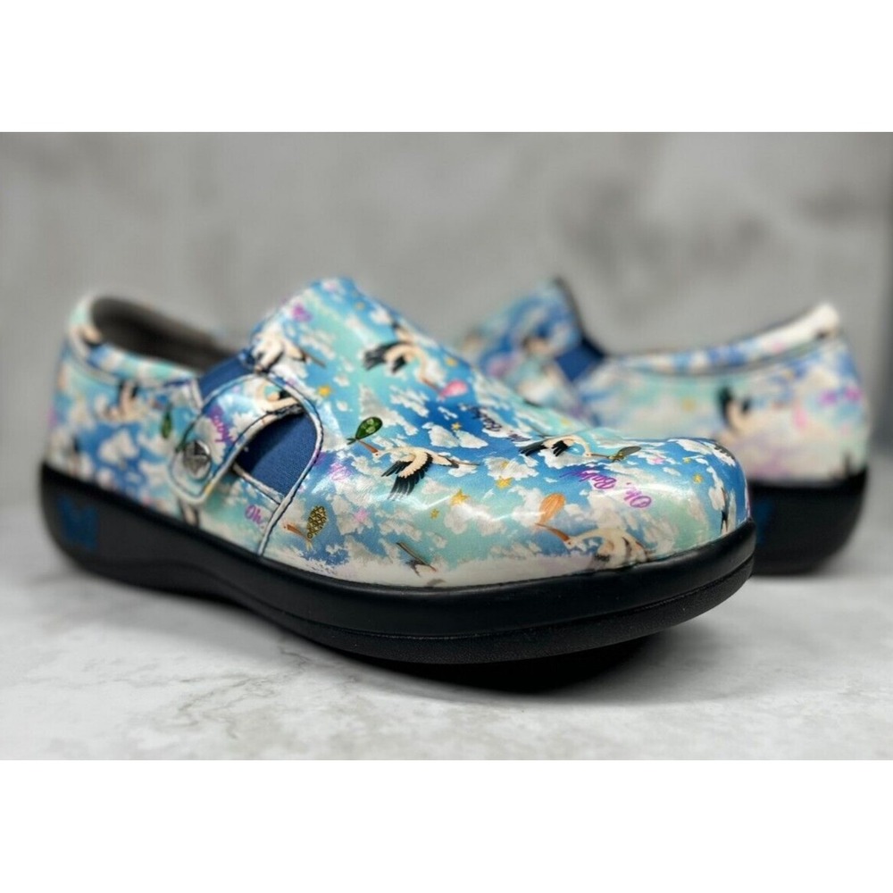 Alegria Leather Comfort Slip On Clogs Women's 6.5 Oh Baby Shower Storks KAR-654X